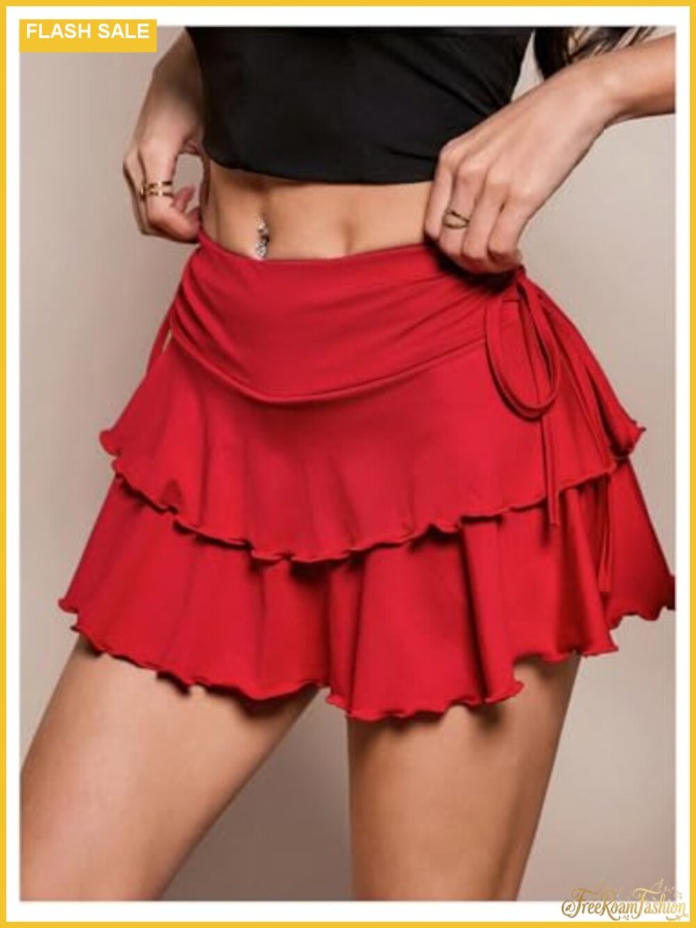 Y2K Low Rise Ruffle Mini Skirt Layered Drawstring Skorts - Picture 3 of 4